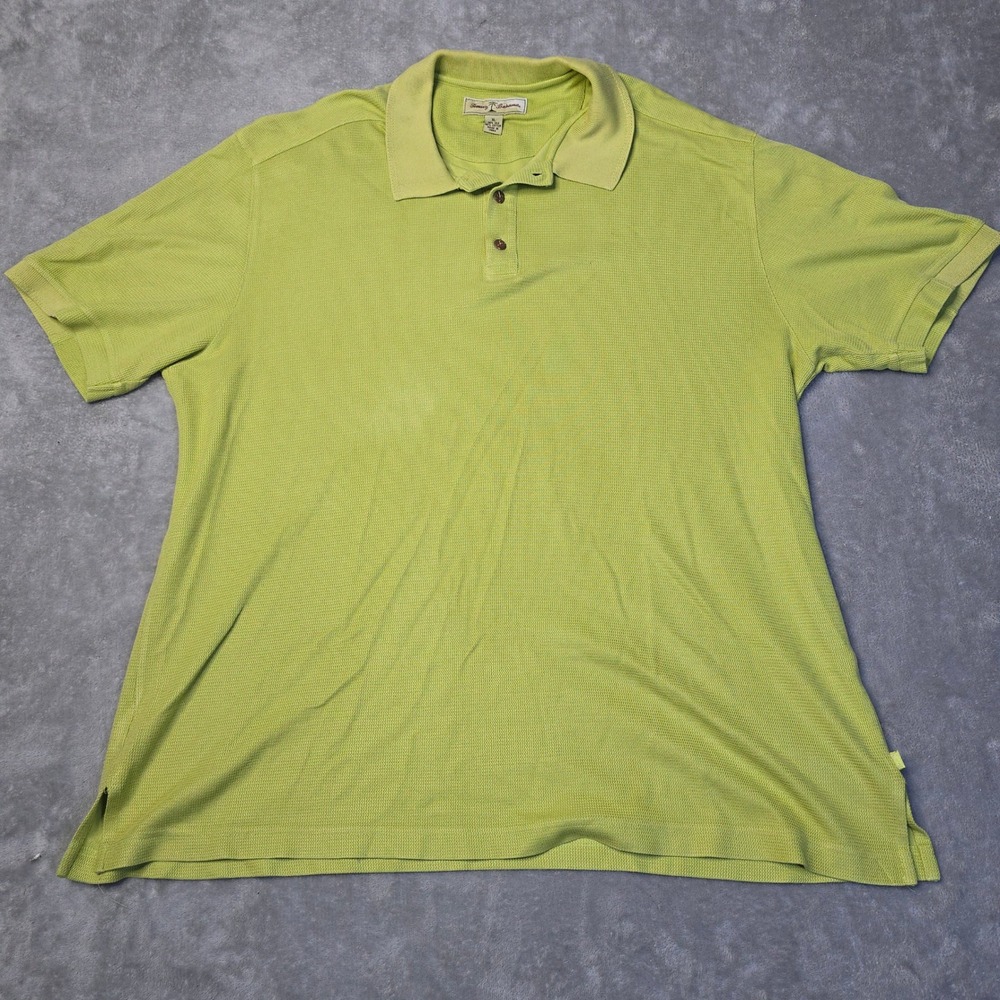 Tommy Bahama Polo Shirt Mens XL Lime Green Silk Blend Textured Resort Coastal - Picture 1 of 9